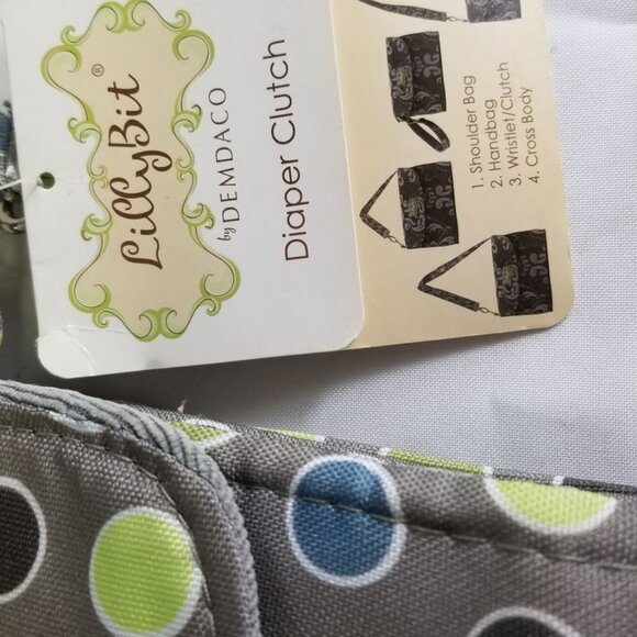 Lilly Bit Diaper Bag Baby Messenger Bag Crossbody Purse Pack Gray Green Dot NWT - Picture 4 of 11